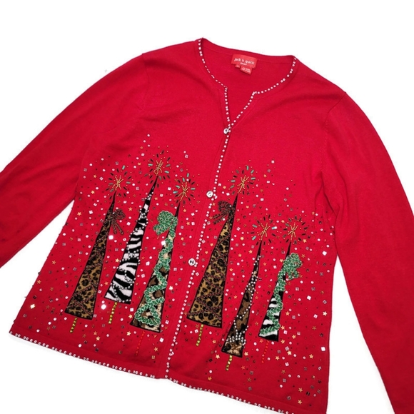Jack B quick christmas winter embellished beaded, ribbon Christmas tree sweater - Picture 8 of 8